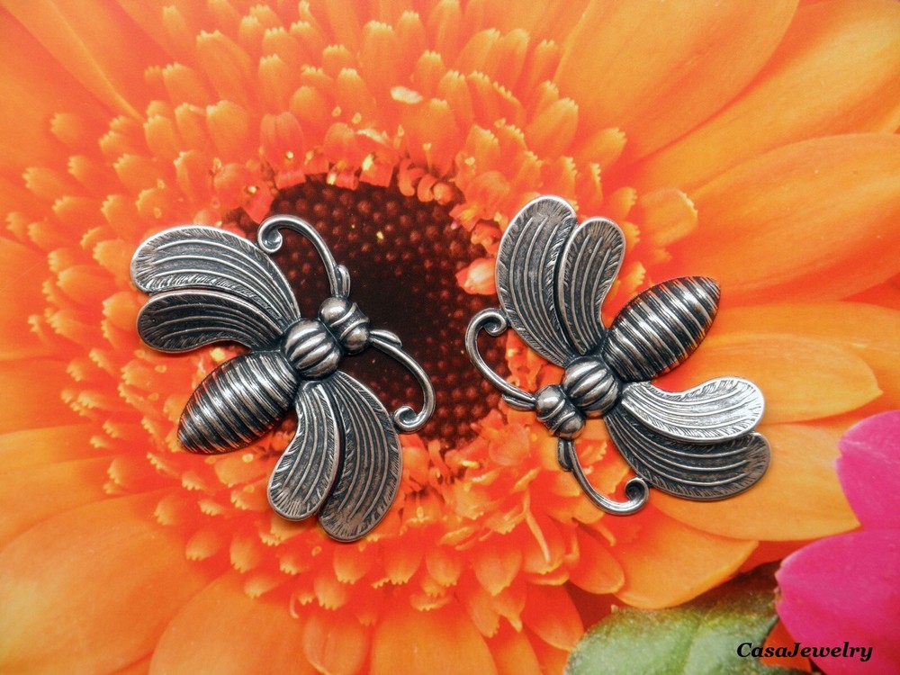#5010 ANTIQUED STERLING SILVER PLATED SPLIT WINGED MOTH - 2 Pcs