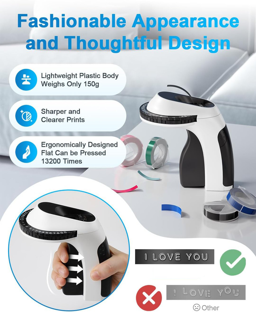 Phomemo E975 Embossing Label Maker Machine with 6 Tapes 3D Vintage Embosser DIY