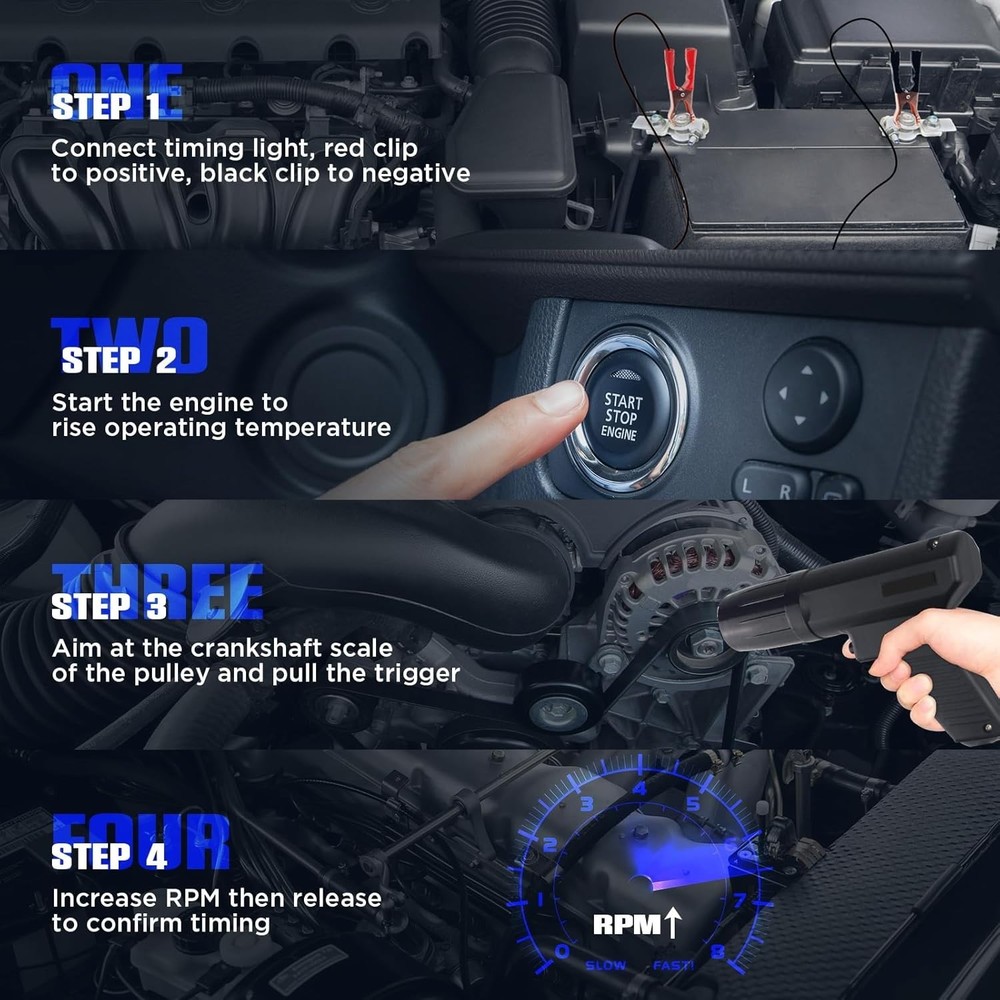 Timing Light 12V, Engine Timing Gun Strong Flash Lights with Sliding Sensor C...