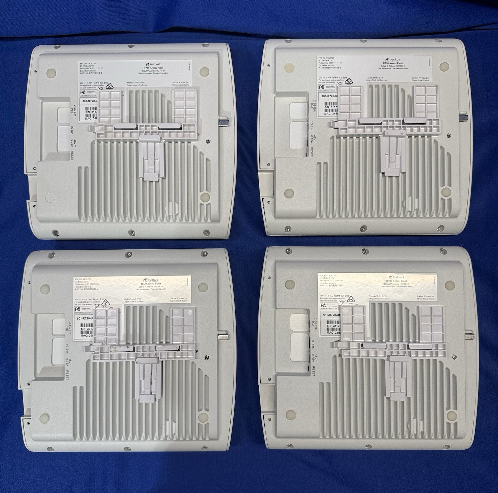 Ruckus R720 Access Point Wi-Fi Wireless w/ Bracket -Lot of 4 -No Cables -Working