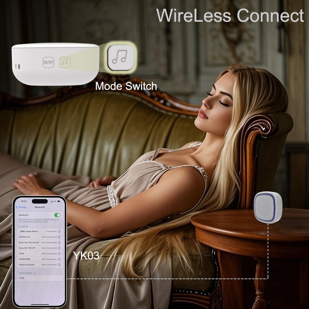 White Noise Machine,Wireless Connect Sound Machine with 36 Small, White-blue