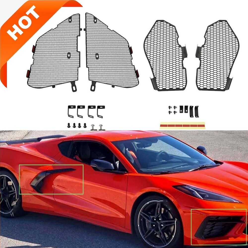 4pcs For Corvette C8 Front Grill Radiator Guards+Side Intake Mesh Grille 2020-26