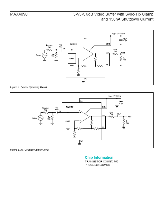 MAX4090 EUT IC Wideband Amplifier SOT23-6 Package, 5 pieces.