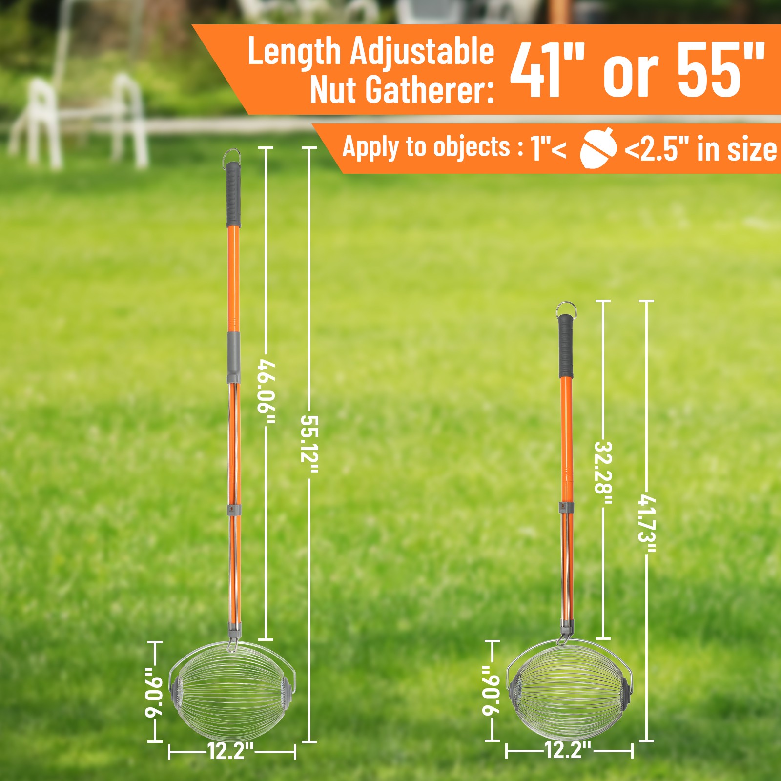 Garden Weasel Large Nut Gatherer Weather and Rust Resistant, Long Pole