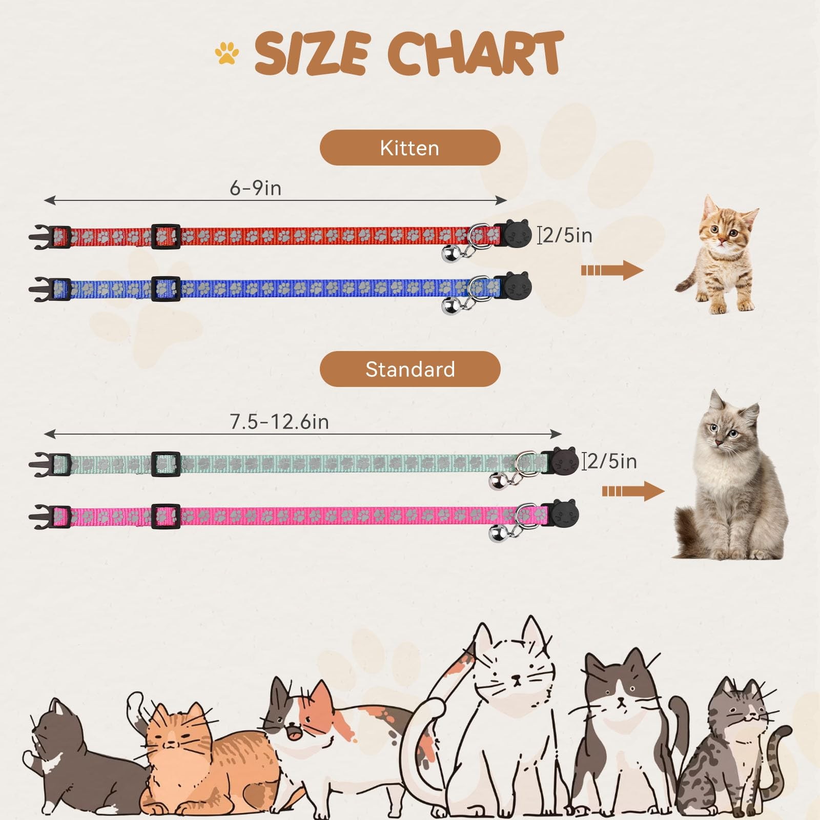 Breakaway Cat Collars Reflective Identification Collars with Bells 16 Pack