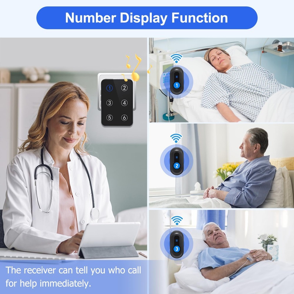 Wireless Caregiver Pager Call Button Nurse Call System 500Ft Range with LED N...