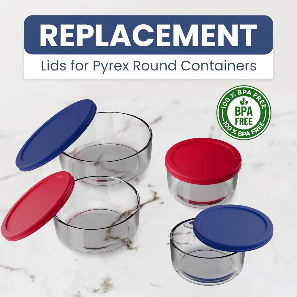 Replacement Lids for Pyrex Glass Containers 1-Cup 2-Cup 4-Cup 7 Cup Round 9pcs