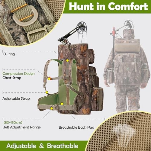 Bow Hunting Backpack 3.0 for Men, Saddle Camo backpack with Bow Holder,