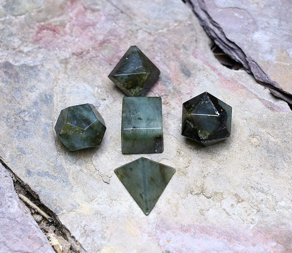 LABRADORITE SACRED GEOMETRY PLATONIC SOLIDS SET, LABRADORITE GEOMETRY SET