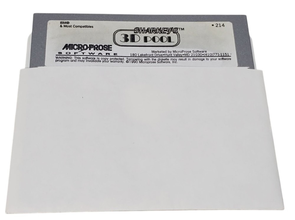 Vintage Sharkey's 3D Pool 5.25 Disk IBM DOS Computer Game Software