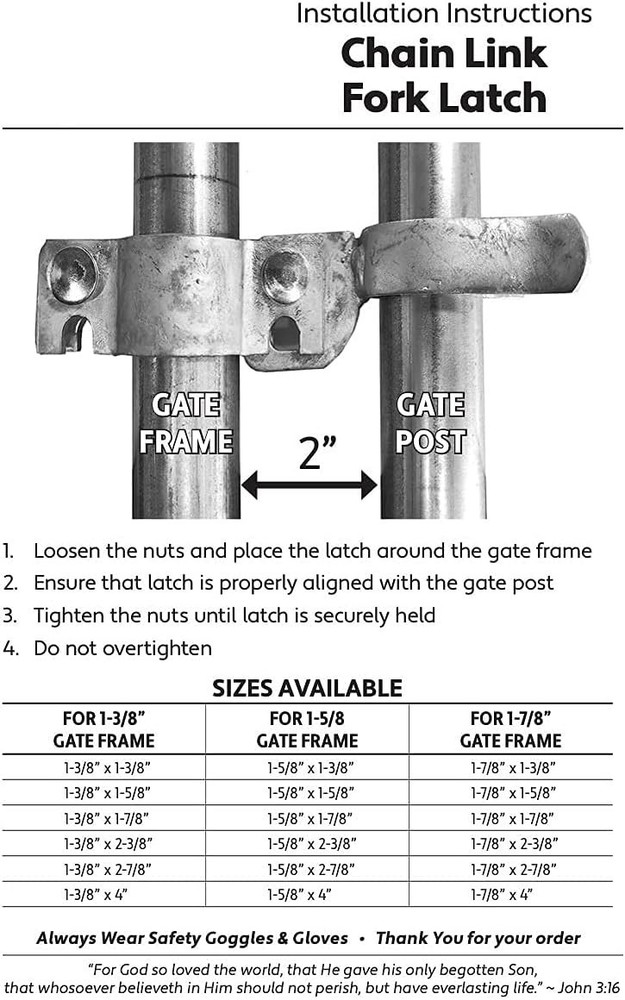1-7/8" x 4" Galvanized Gate Fork Latch with Padlock Hole for Enhanced Security
