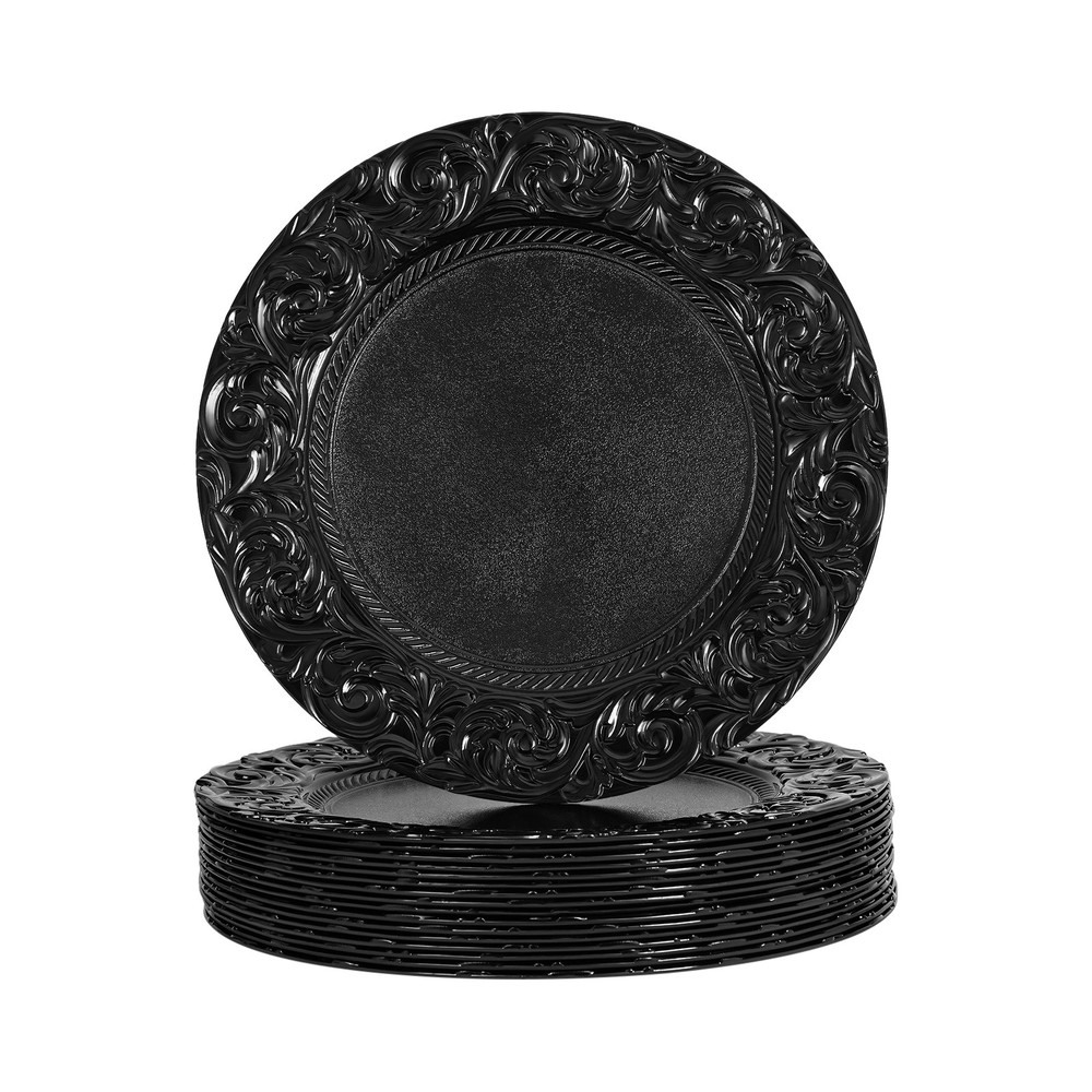 150 Black Plastic Plates Set - Disposable Dinner Plates Bulk Pack for Par