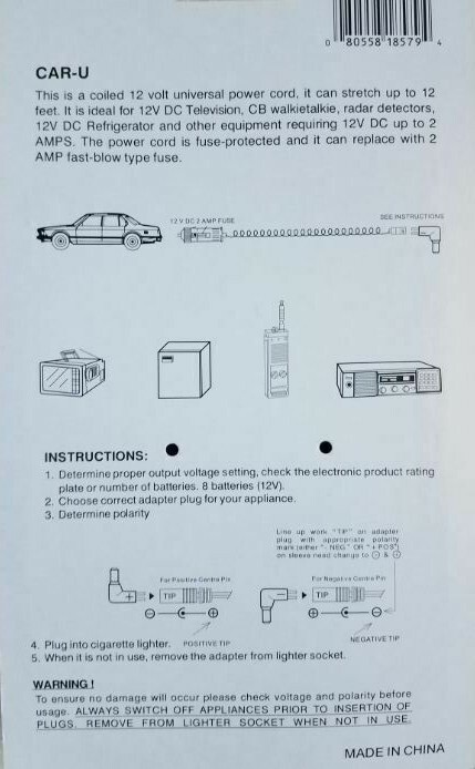 Universal 12V Replacement Power Cord With 5-Tips