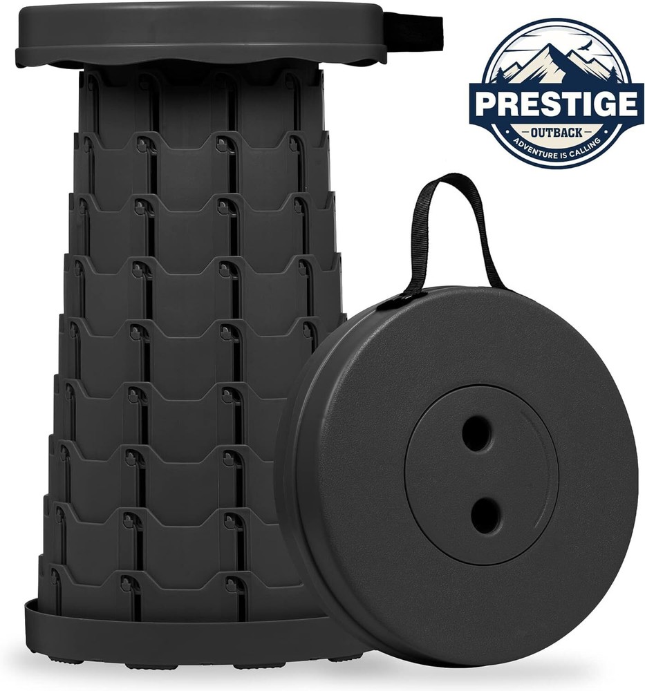 Upgraded Collapsible Stool With 3-in-1 Backpack, Cushion & Beverage Black
