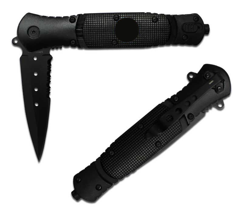 Assisted Open OPEN BLADE SPEAR POINT Knife With LED Switch Flashlight Glass