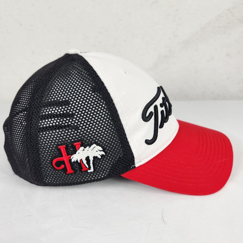 Titleist Golf Cap Hat White Red Black Mesh Back Snapback Adjustable H Palm Tree