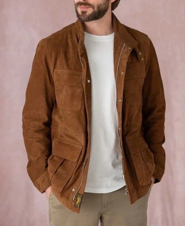 Brown Field Suede Leather Jacket For Men