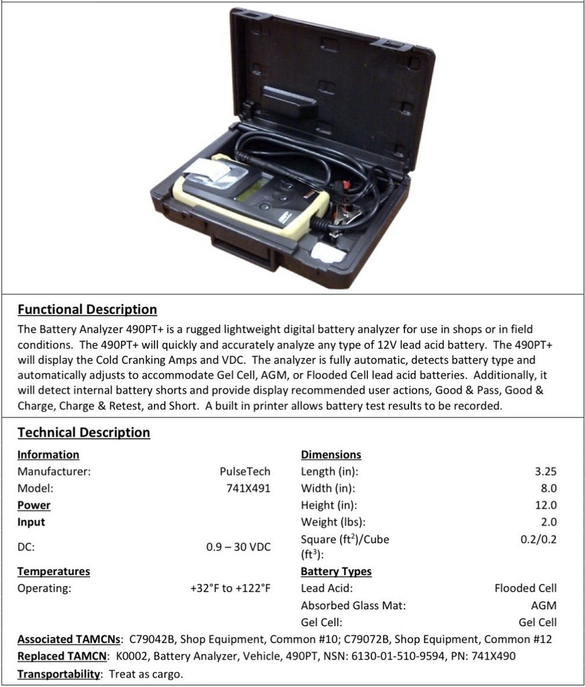 Pulsetech 490PT+ 12V Digital Battery Analyzer Tester & Printer
