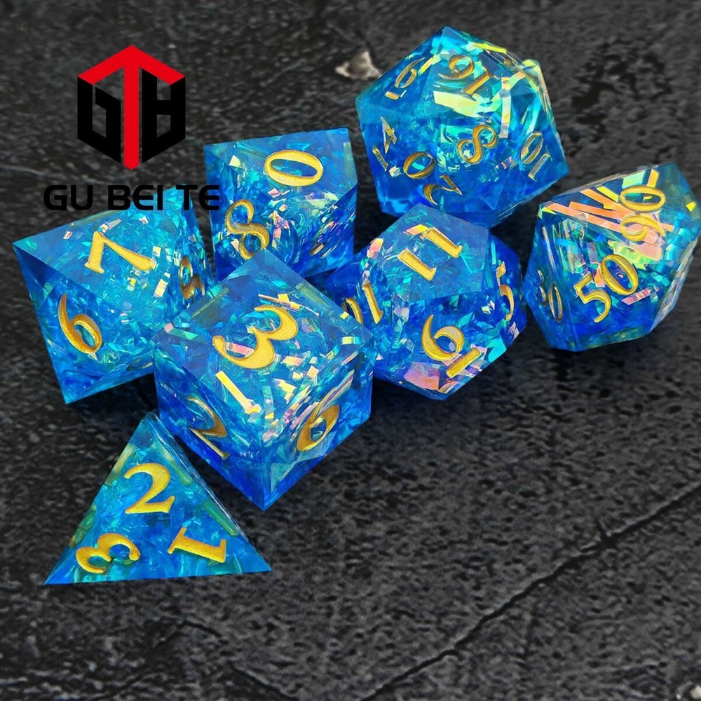 Blue Resin Dice Set Polyhedral Dice Poly RPG DnD Dungeons Dragons D&D Pathfinder
