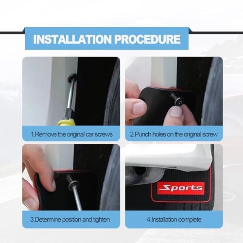 4PCS Car Mud Flaps Rubber Mudguard Soft No Collision Front and Black Red Long