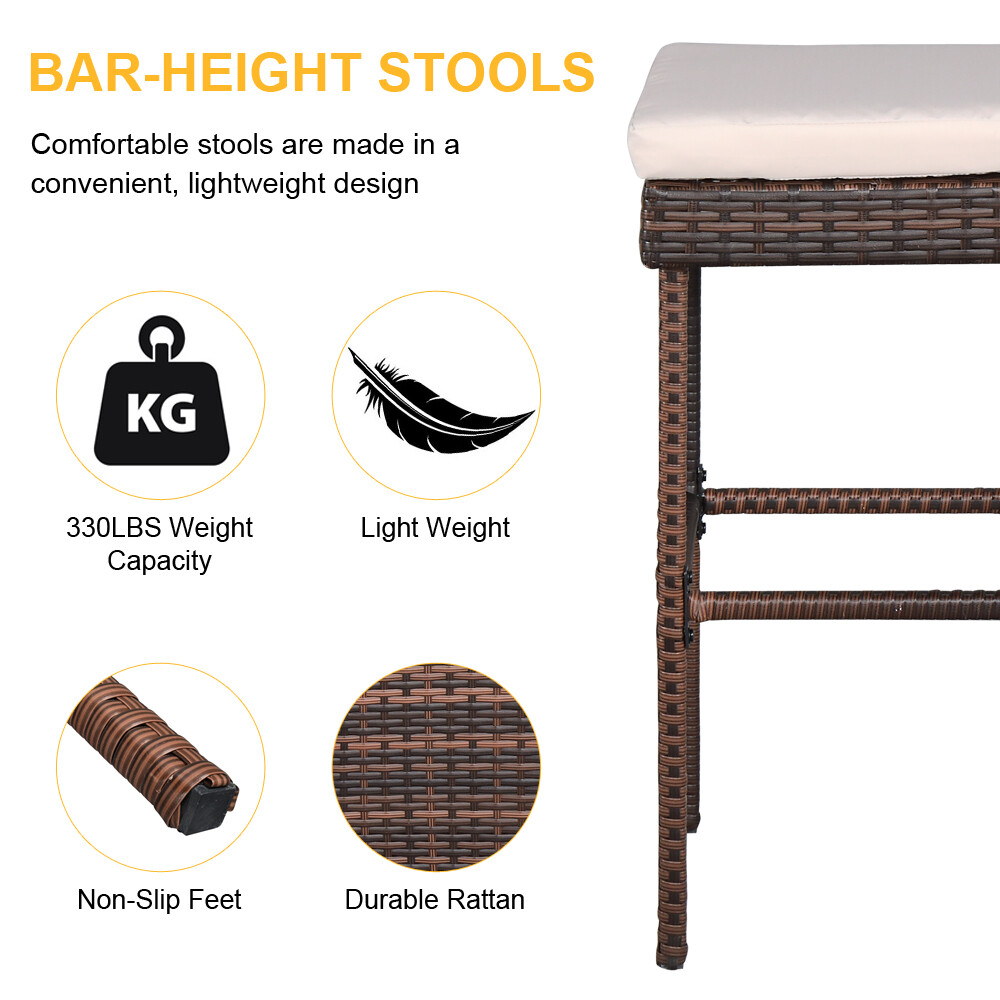 3pc Bar Table Set Pub Dining Set Kitchen Counter W/ 2 Bar Stools & Storage Layer