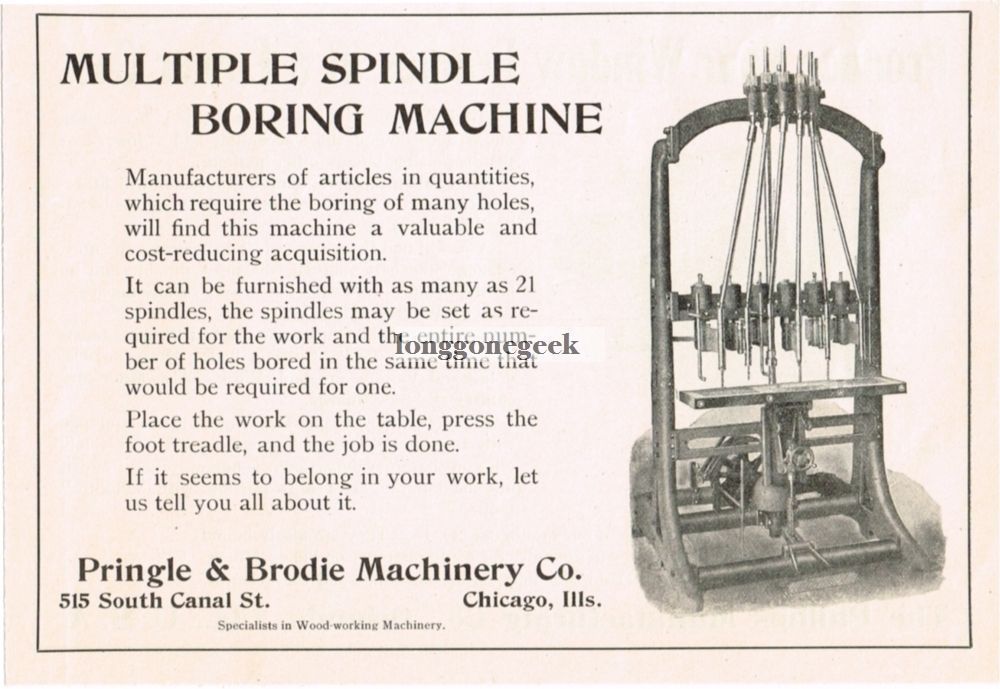 1915 Pringle & Brodie Machinery Co. Boring Machine Woodworking Chicago Print Ad