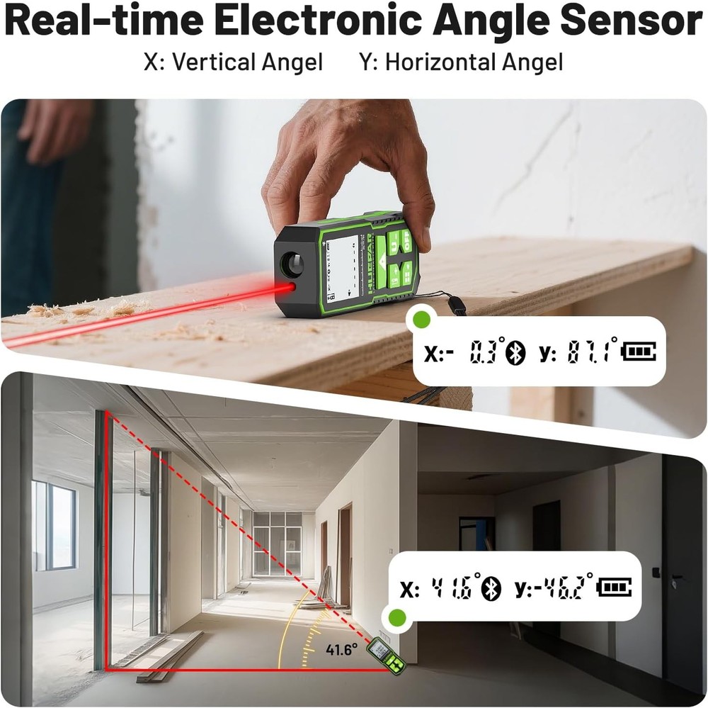 Huepar Laser Distance Measure 200Ft. Bluetooth S60-BT, Red Beam