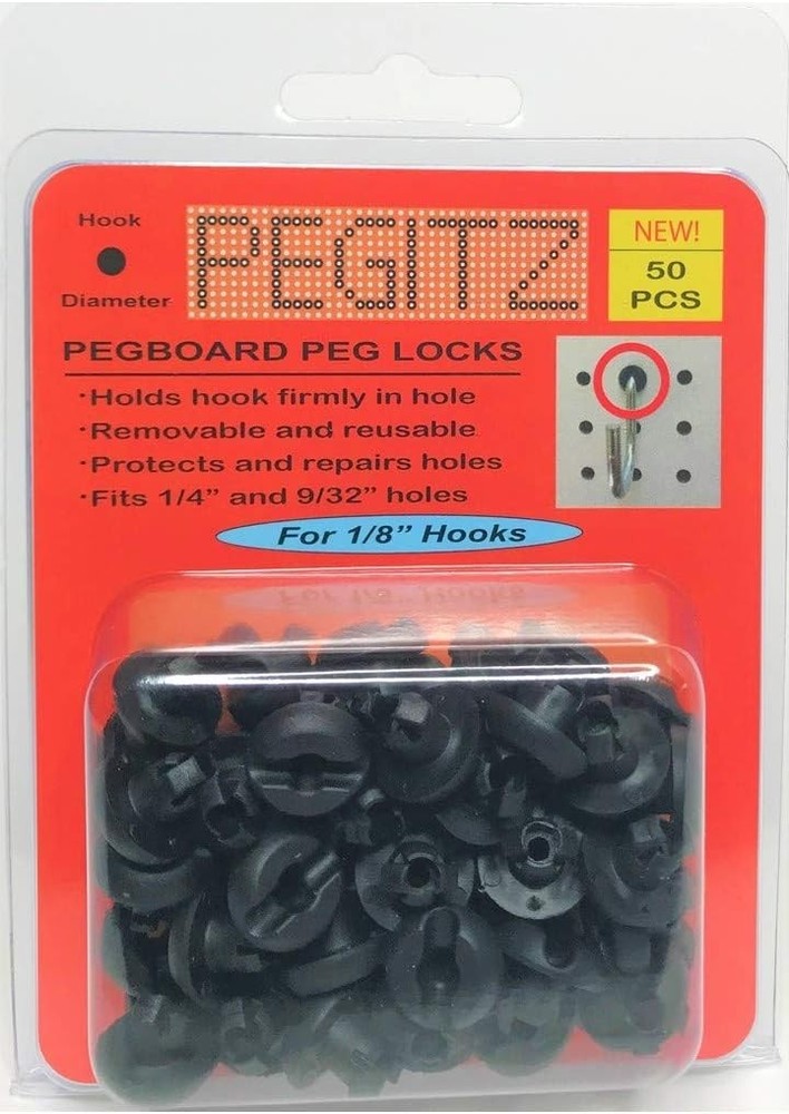 Pegboard Peg Locks 50PCS – 1/8" Black Plastic Clips for Securing Peg Hooks