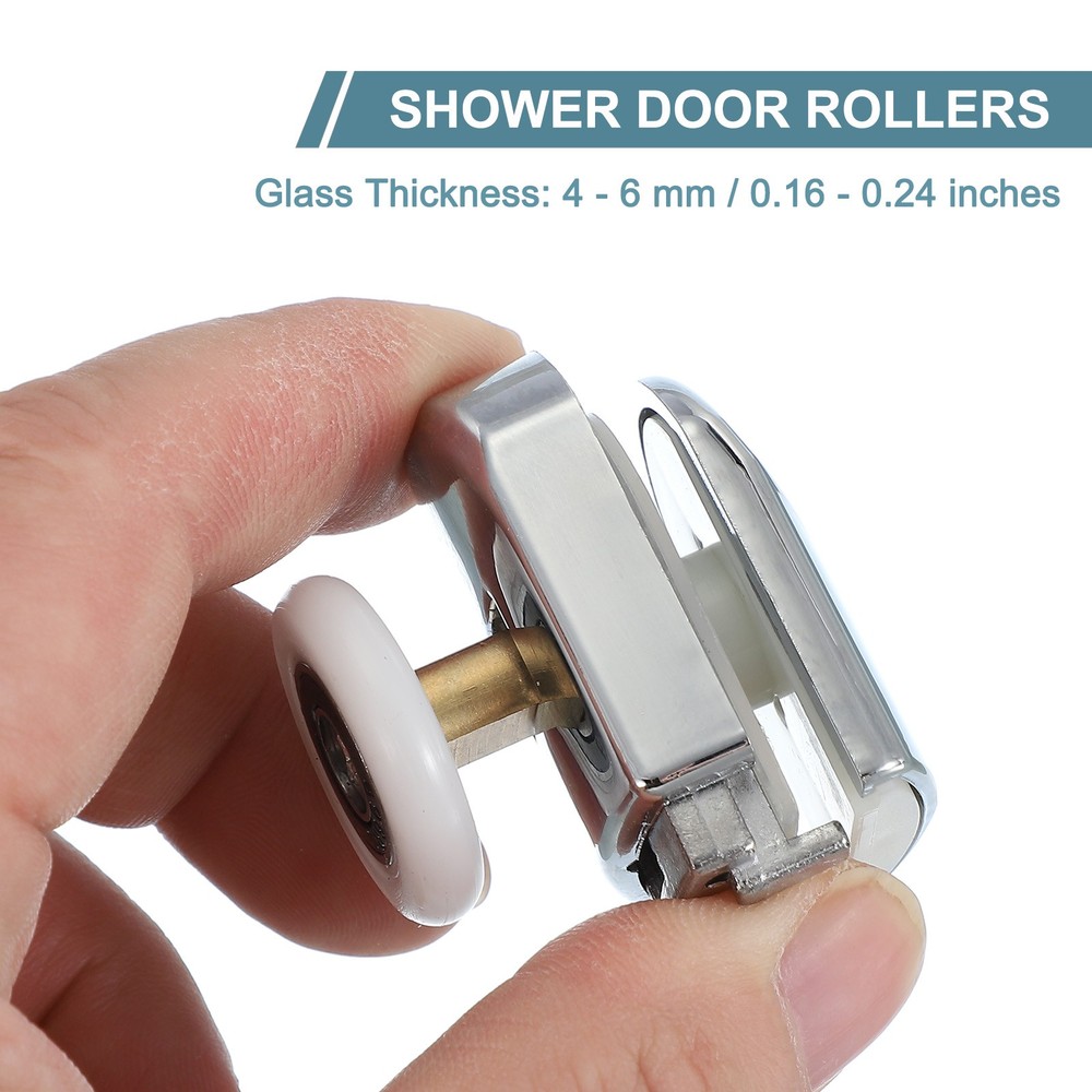 4Pcs 25mm Single Shower Door Rollers Copper Bottom Wheels Pulleys Guide Silver