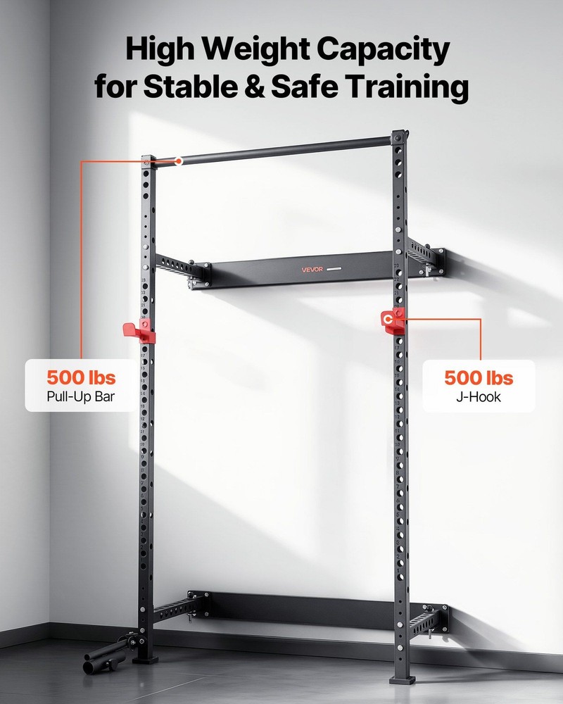 Adjustable Folding Power Rack: 1000lb, J-Hooks, Pull-Up Bar, Landmine Kit