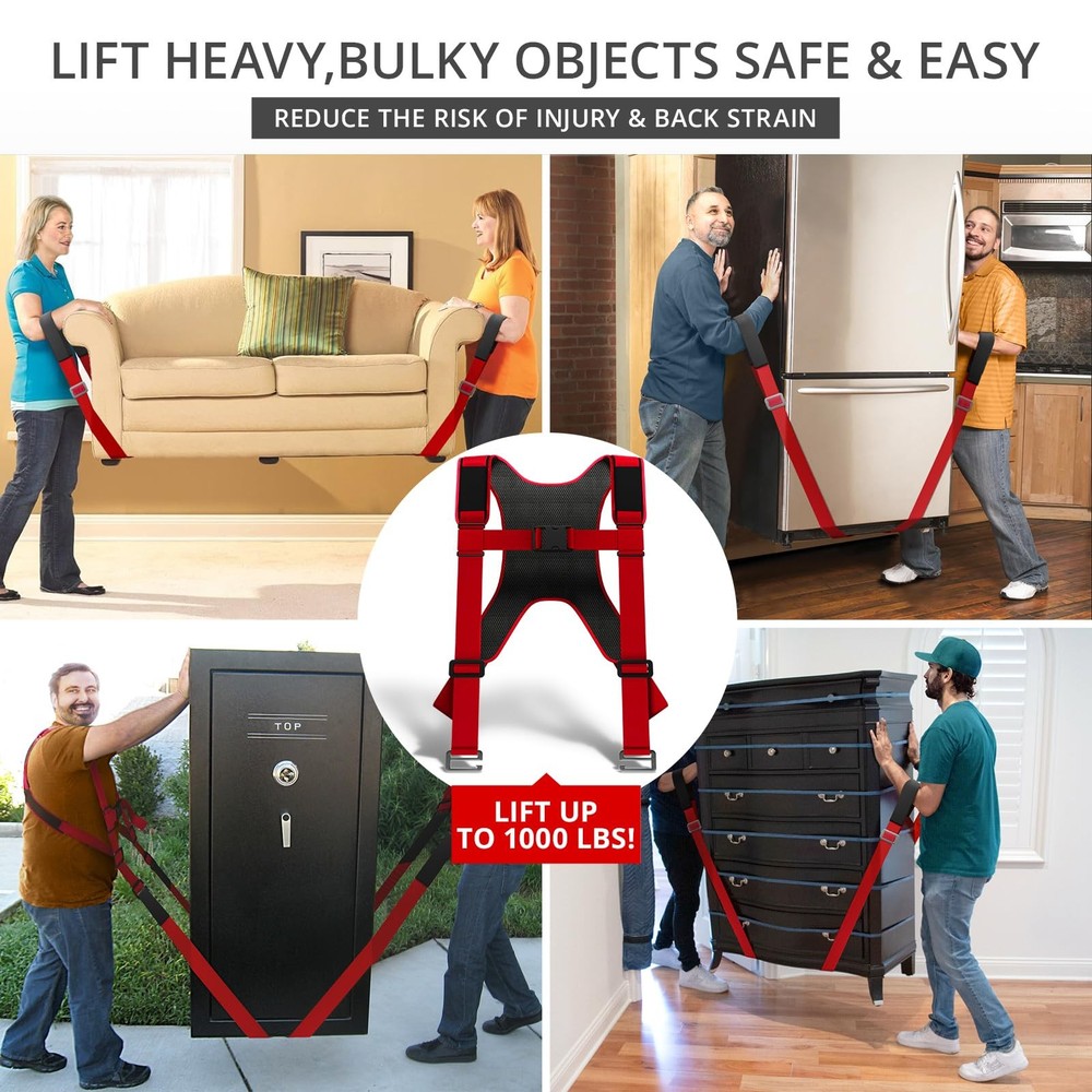 X-Protector Moving Straps - 2 Pairs - Lifting for 2 Standard, Red