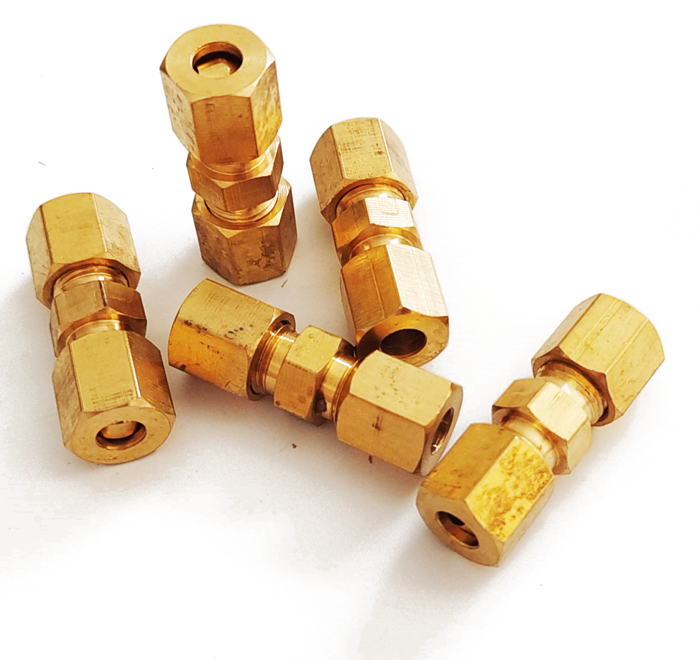 5x Brass Compression Fittings Union Connector For 3/16"OD Hydraulic Brake Lines