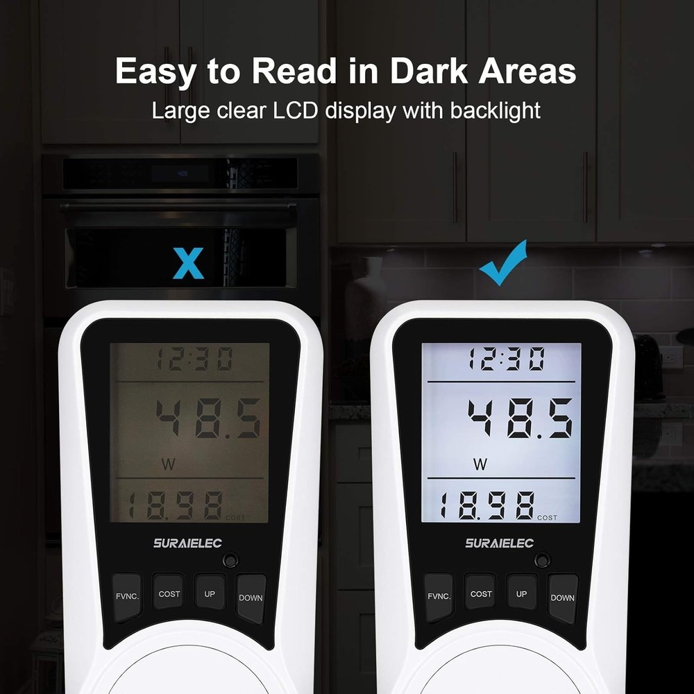 Watt Meter Plug-in Socket Power Meter Auto Cost Calculator Backlit