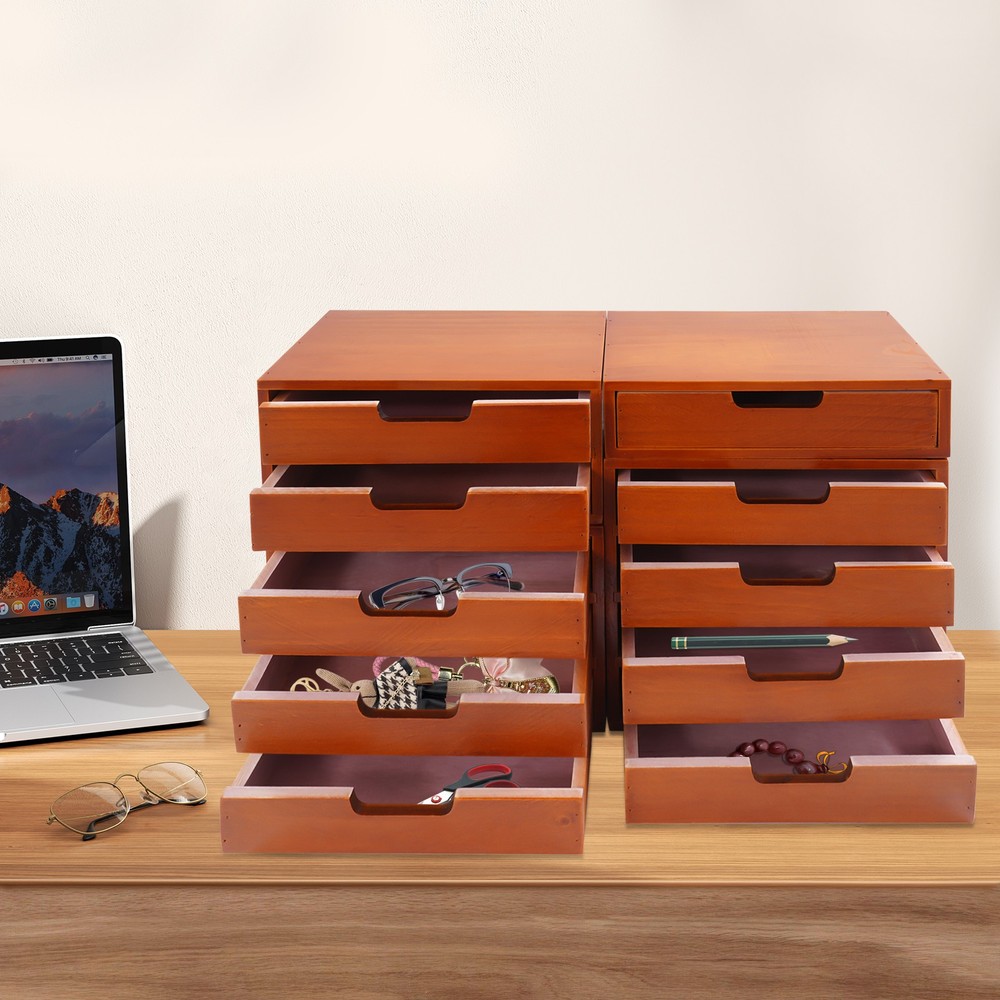 4 Wood Stackable Drawer Cabinet Desktop Storage Cabinet Desk Storage Organizer