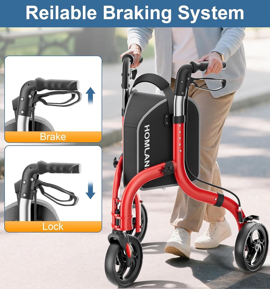 Three Wheel Walker Foldable Aluminum Lightweight Adjustable Mobility Aid