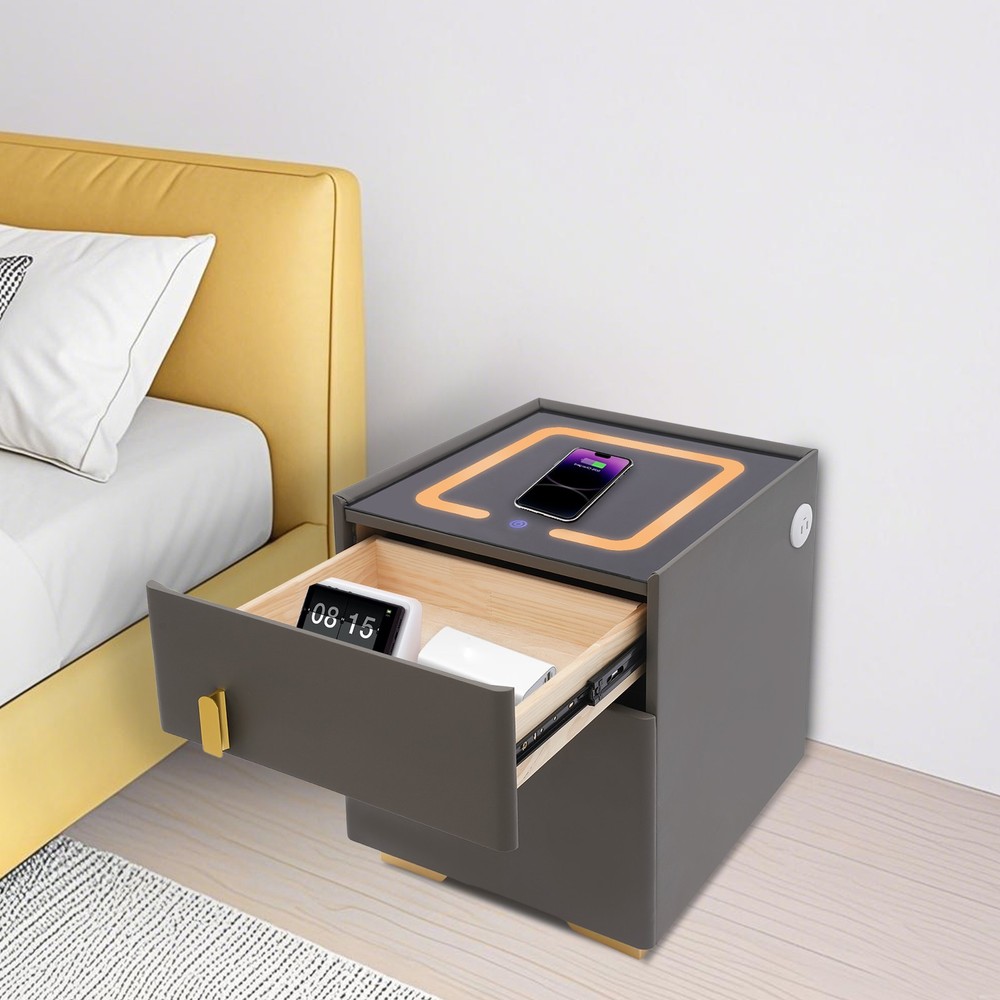 Phone Charging Bedside Cabinet Bluetooth Speaker Smart Bedside Table with Safe