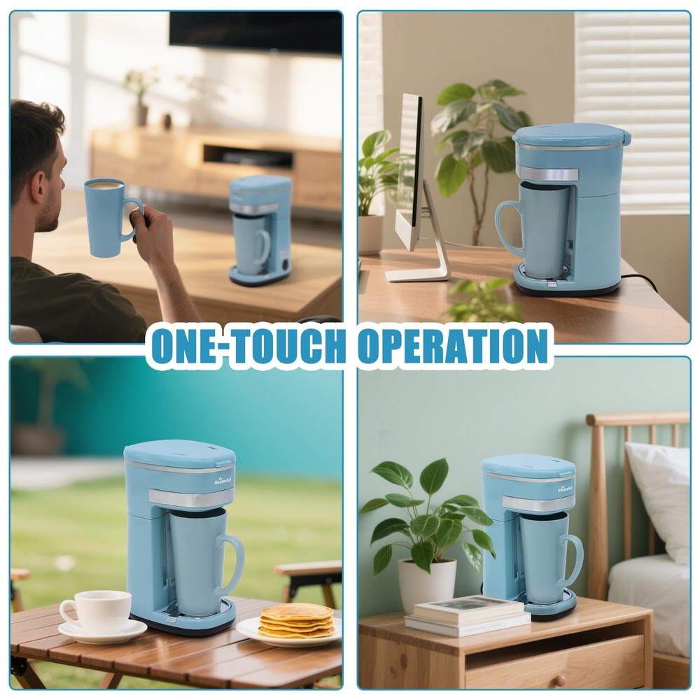 Coffee Machine Single Serve Coffee MakerOne Cup Coffee Maker with Reusable Fi...