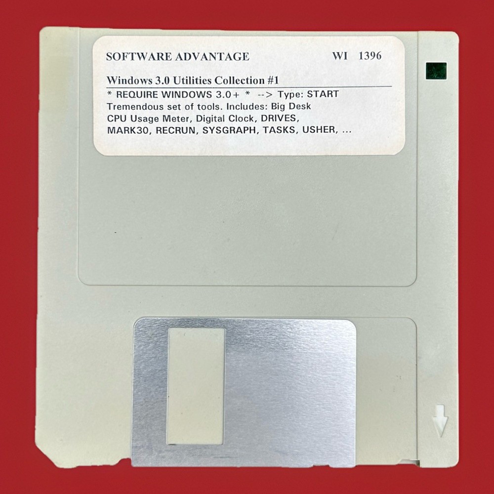 vintage Software Advantage Windows 3.0 Utilities Collection #1 floppy disk