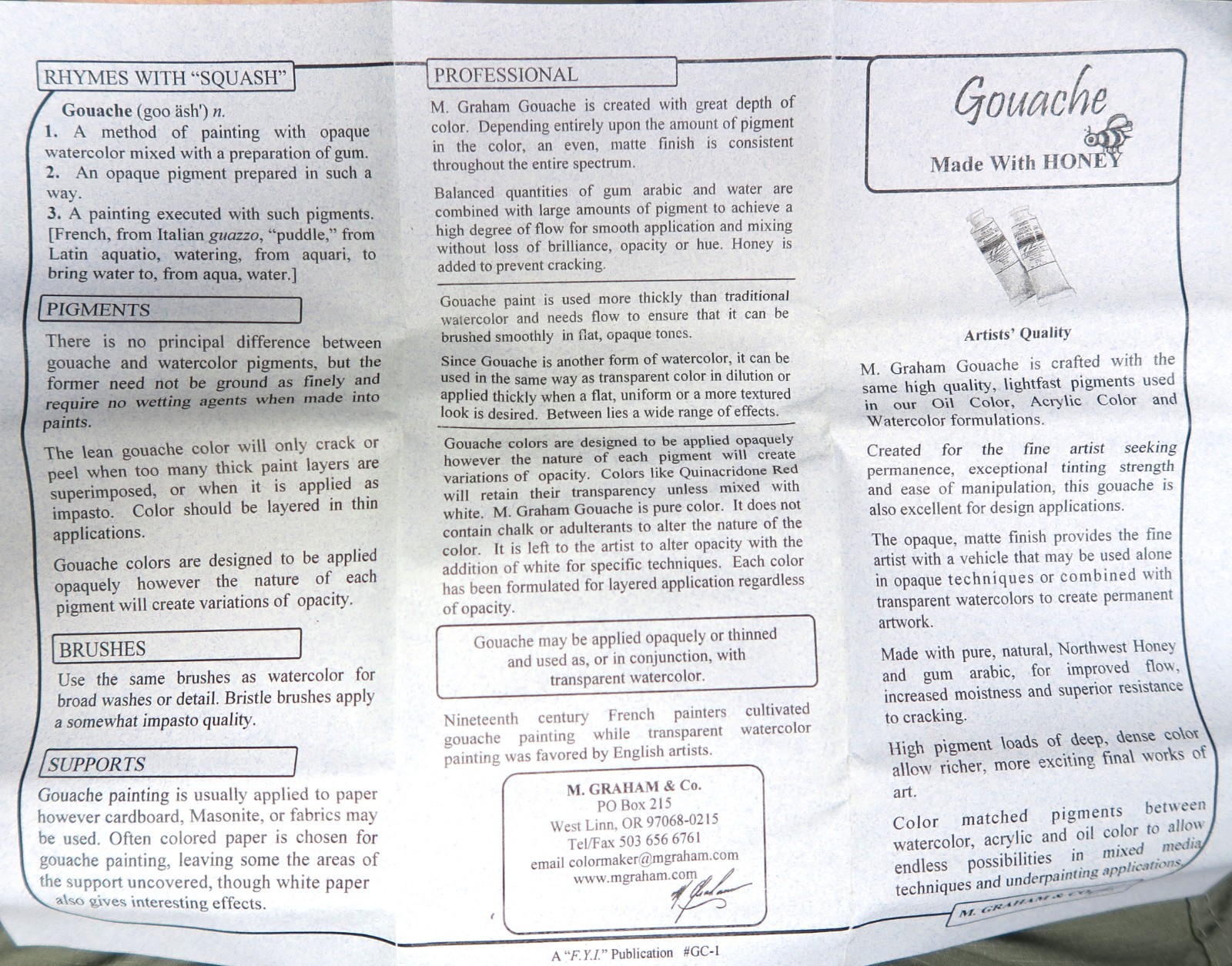 M. Graham Artists' Gouache Paint Lot of (3) .5oz Tubes Primary Colors New