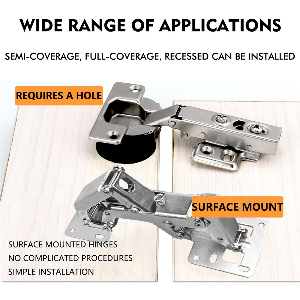 Jiaxitek 2-Pack 170 Degree Hidden Hinges, Hydraulic Adjustable Surface Mount ...