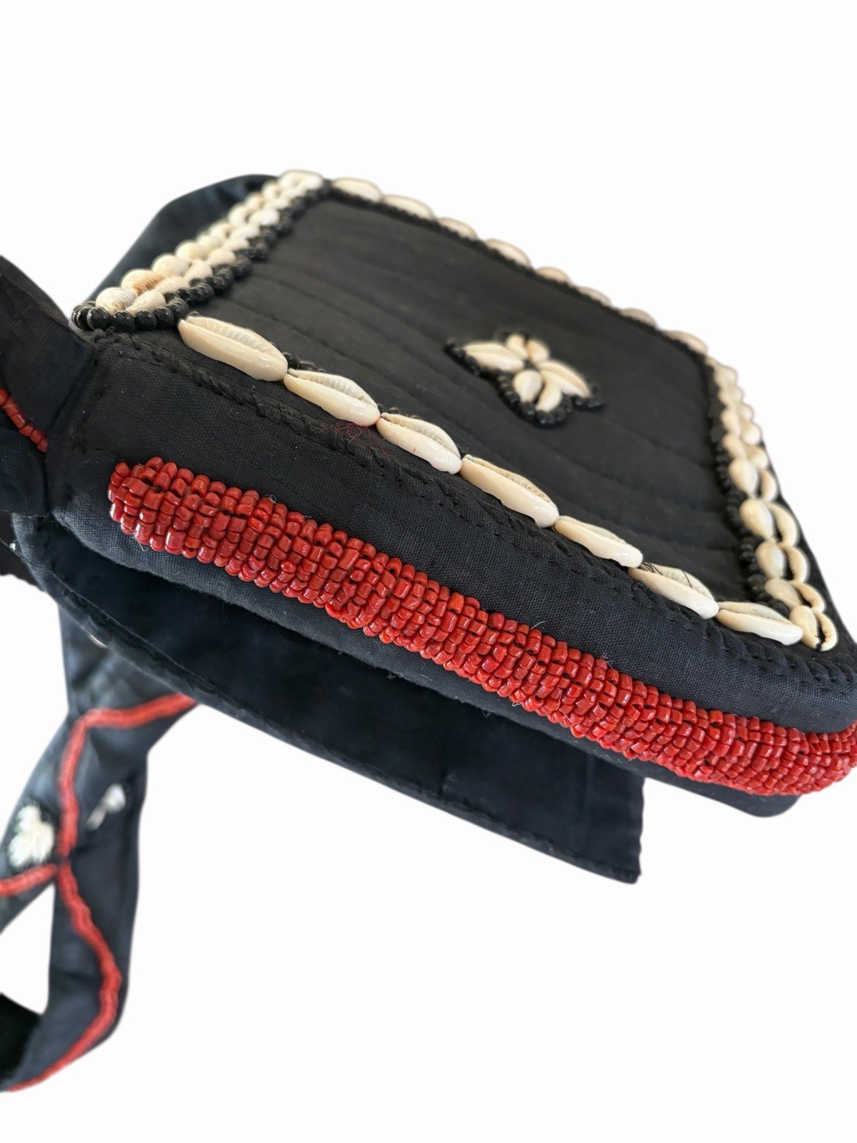 Tibetan Style Hand Beaded Seashell Coral Cross Body Bag Vintage VTG