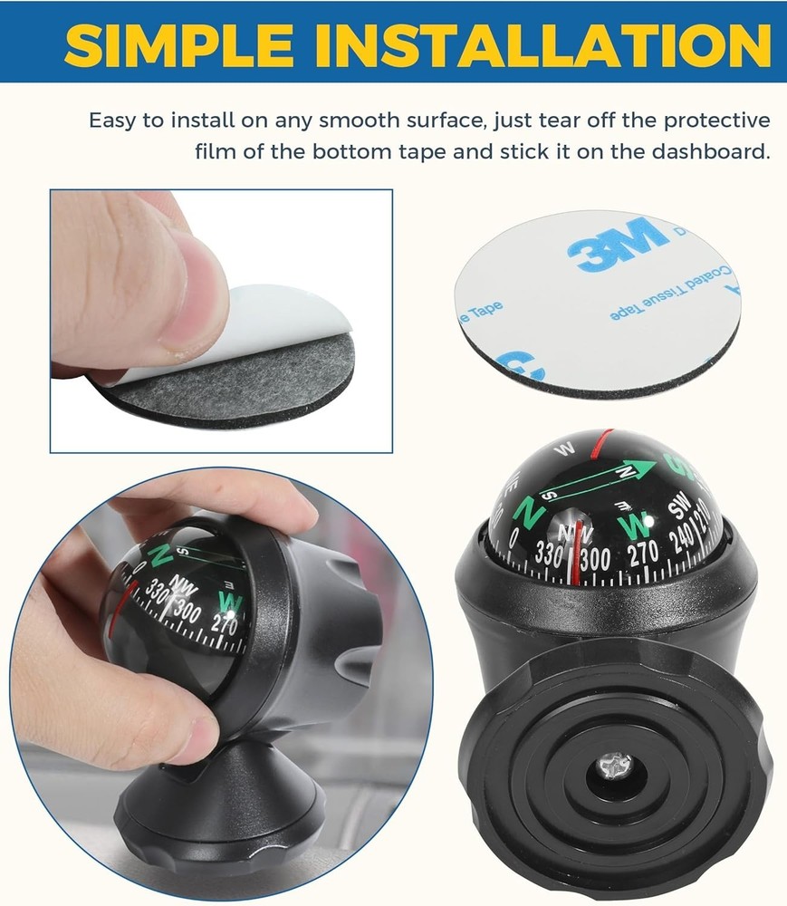 Compact Dashboard Compass Ball - Easy Read & Adjustable Mounting for Vehicles