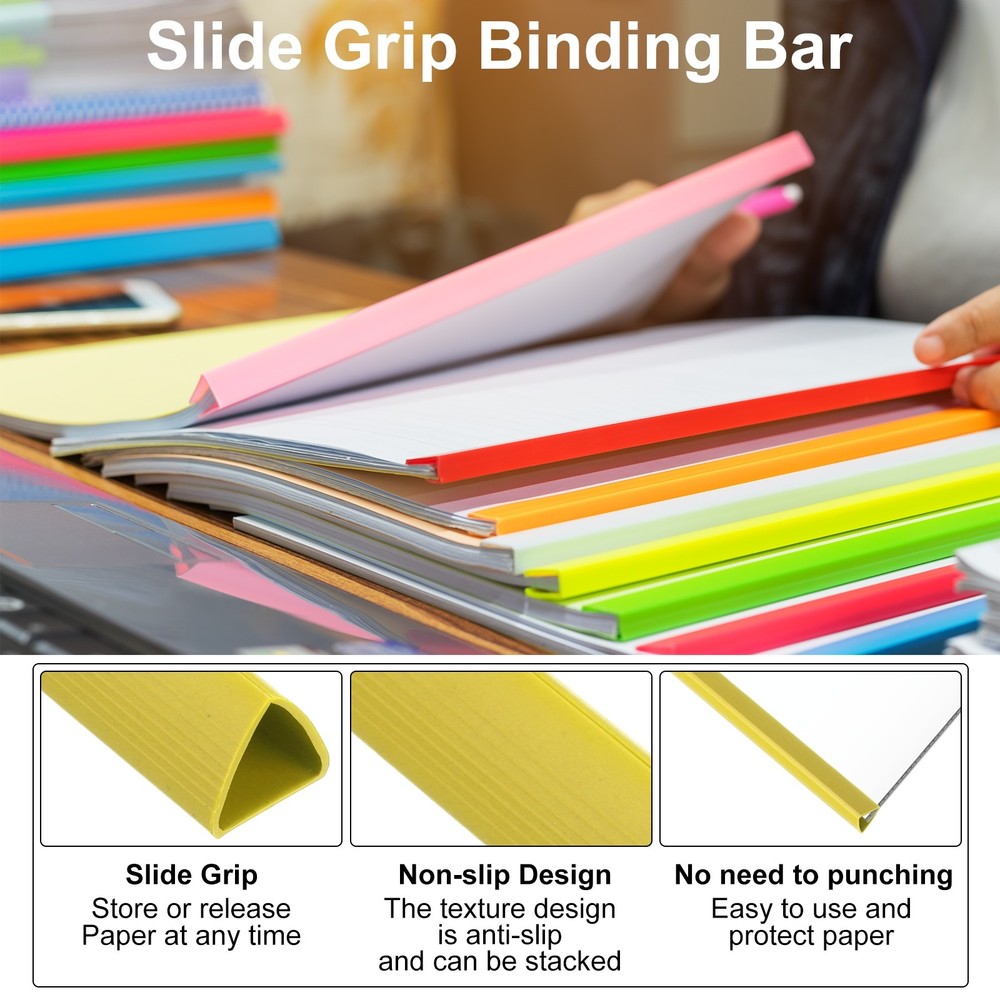 30Pcs Binding Bars, 10mm Binding Bars 70 Sheets Capacity, Yellow