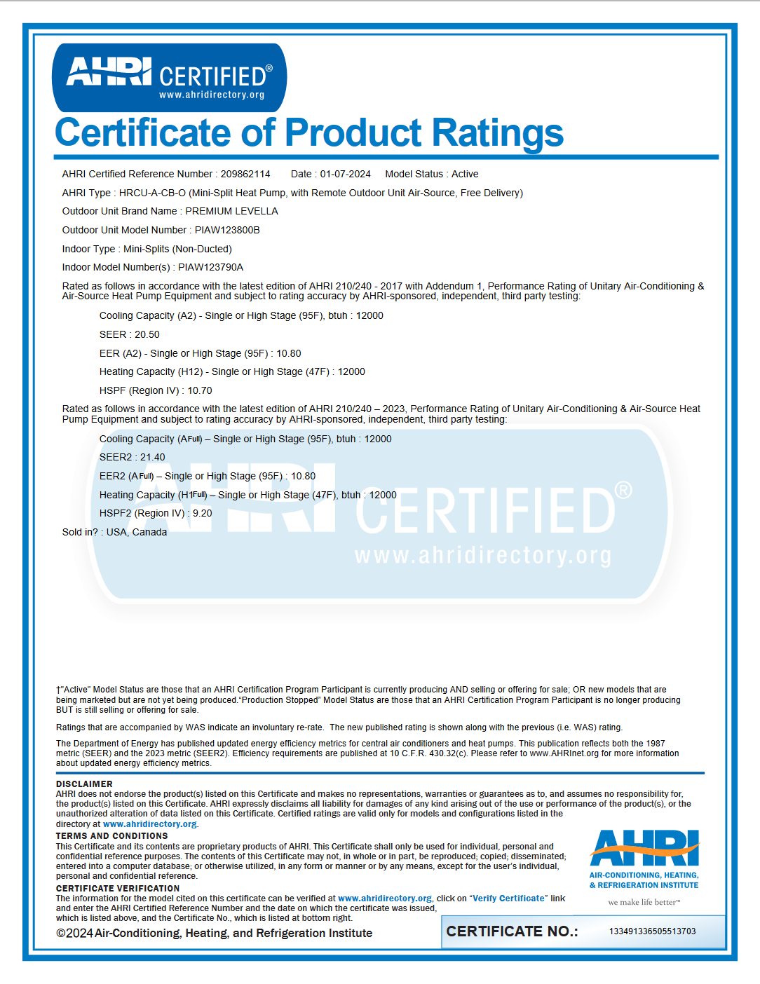 Premium 12000 BTU Mini Split Air Conditioner Inverter Heat Pump 21.4 SEER2 220V