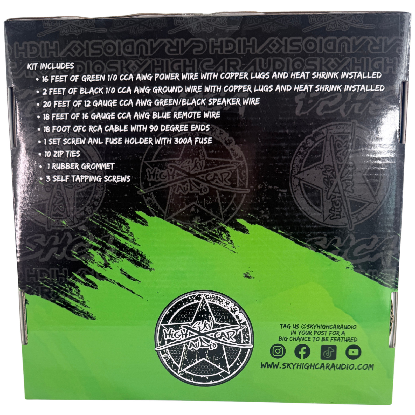 1/0 Gauge Green Amp Wiring Kit CCA Sky High Car Audio Amplifier Install Kit Sub