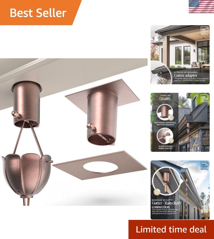 Functional Copper Rain Chain Gutter Adapter - 5.5" x 2.5" Perfect Dimensions