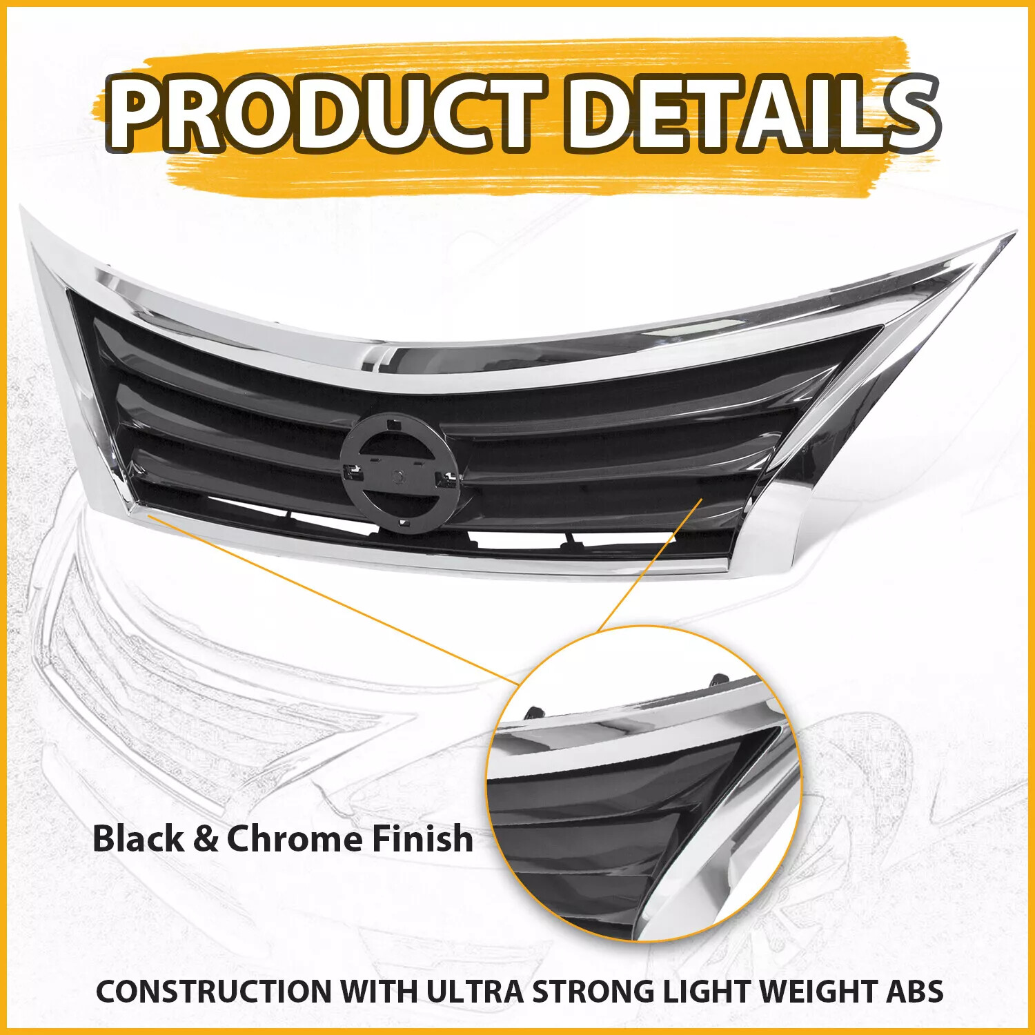 For Nissan Altima 2013 2014 2015 Front Bumper Upper Grille Black w/ Chrome Trim