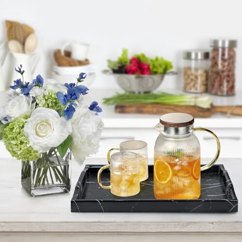 Plastic Serving Tray, Ottoman Tray with Cutout Handles, Medium Marble