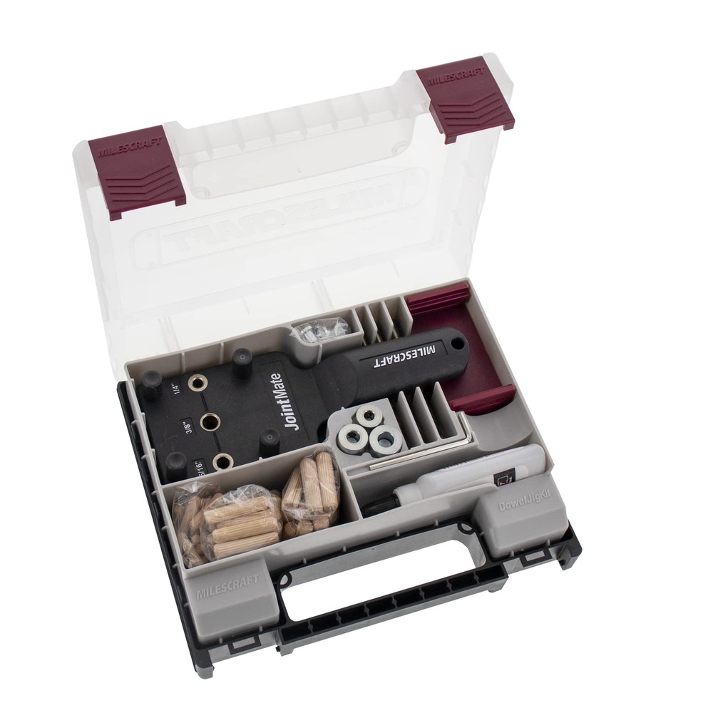 Self-Centering Dowel Jig Kit – Includes 3 Metal Bushing Sizes for Handheld Use