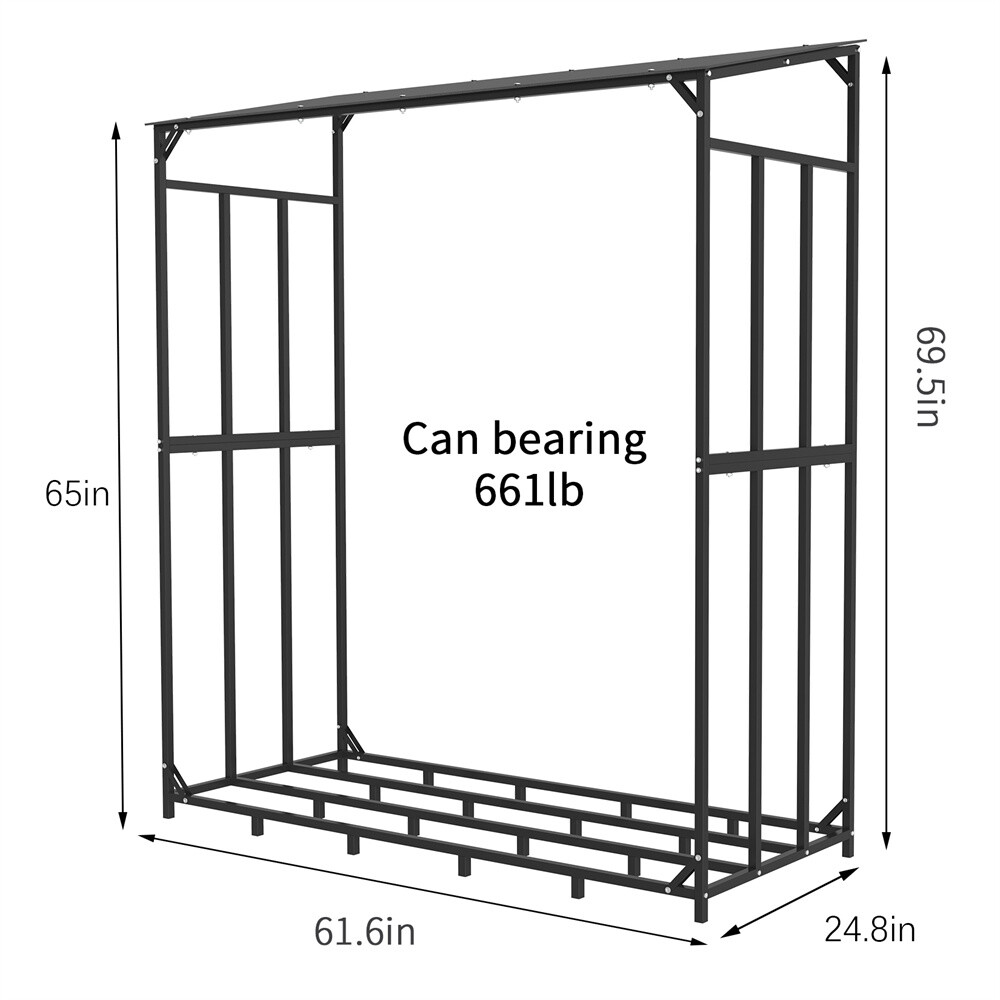 In/Outdoor Firewood Rack with Cover Firewood Storage Log Holder Heavy Duty Steel